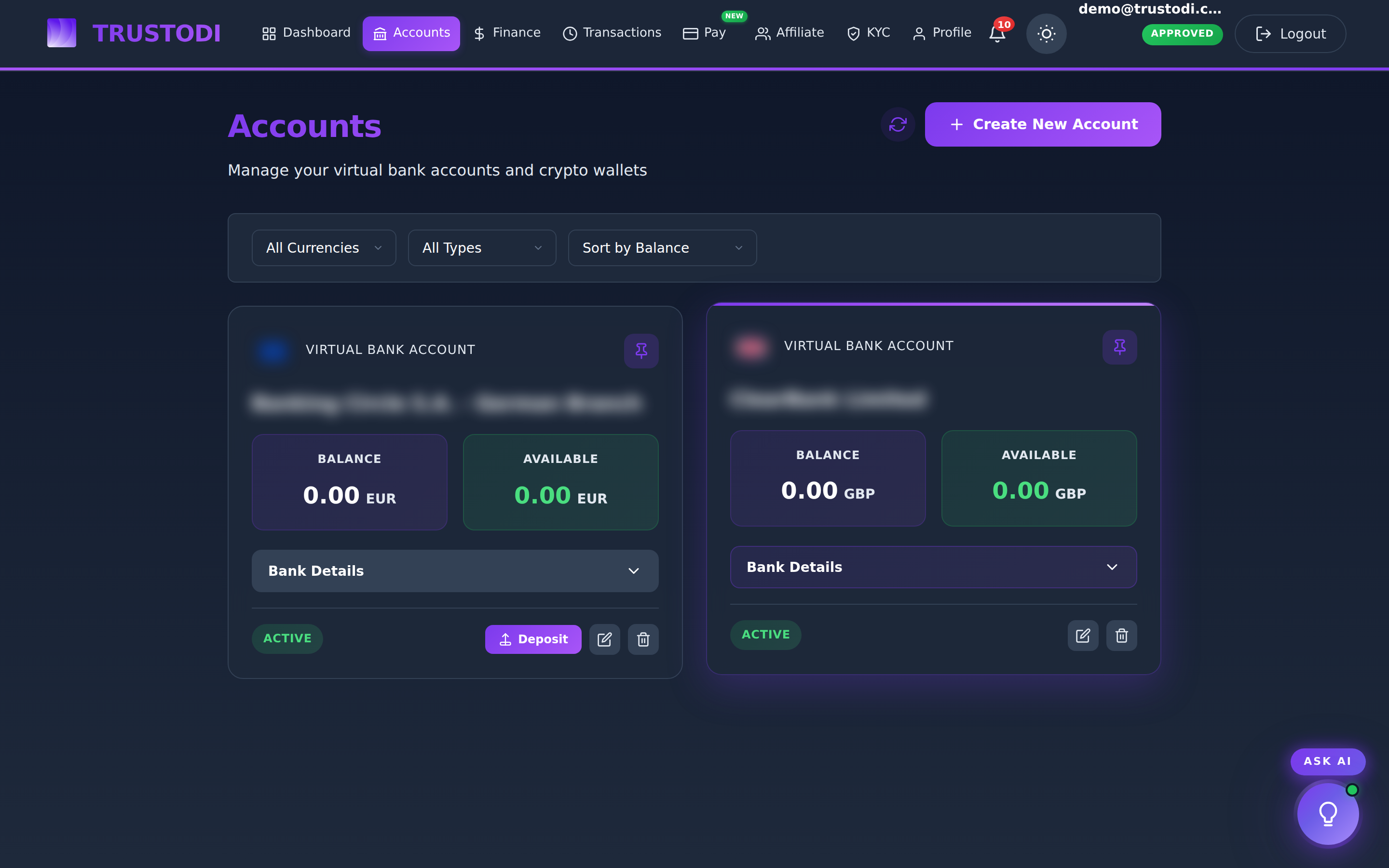 Virtual IBAN accounts in the TRUSTODI app