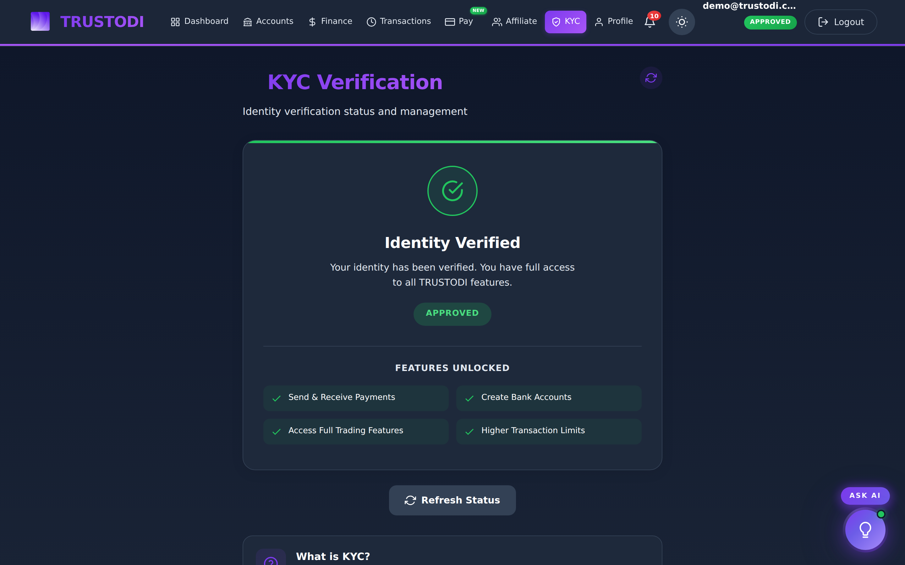 Automated KYC verification in the TRUSTODI app